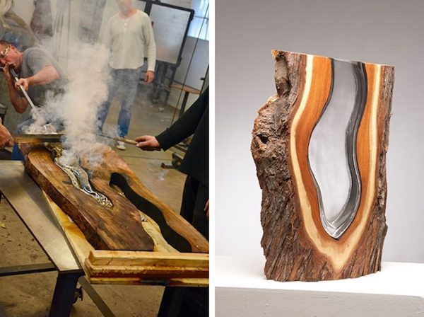 Ils créent des vases design en faisant fondre du verre coloré dans du bois