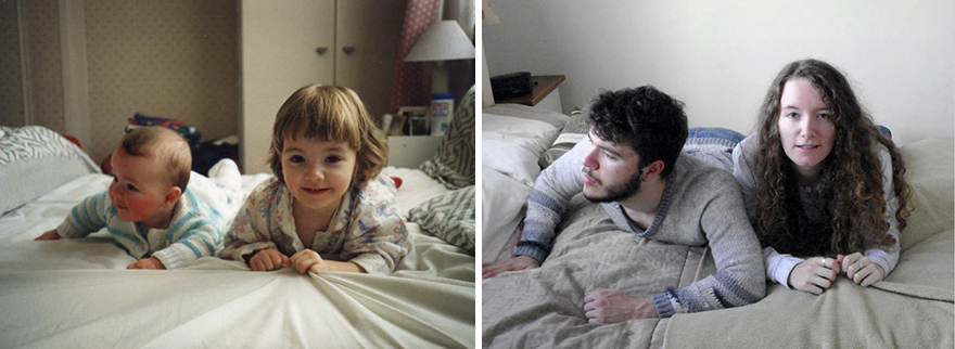 Une soeur et son frère parodient leurs photos d'enfance pour leurs parents