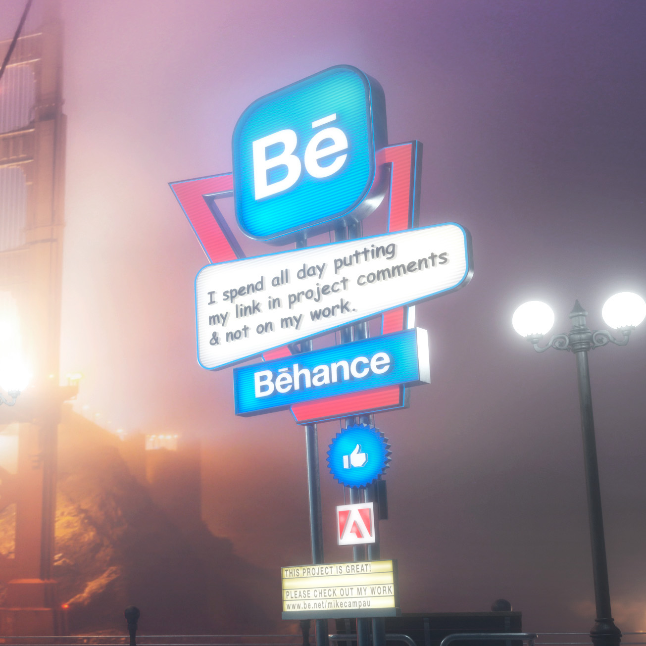 Mike Campau tacle les réseaux sociaux façon publicités américaine avec des néons
