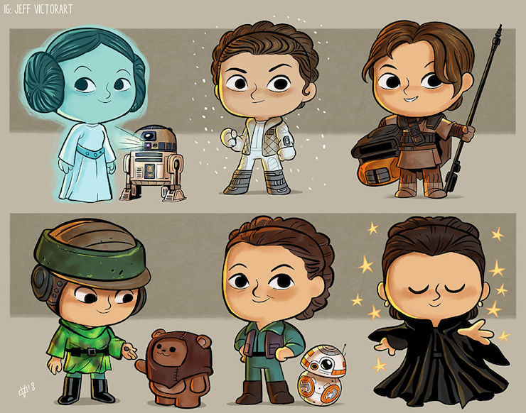 This illustrator represents the evolution of famous characters over the years