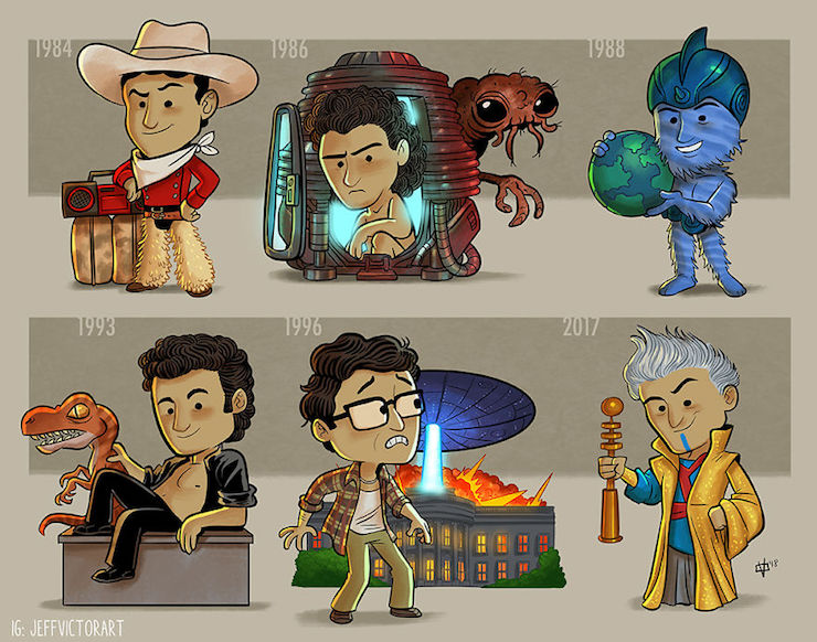 This illustrator represents the evolution of famous characters over the years