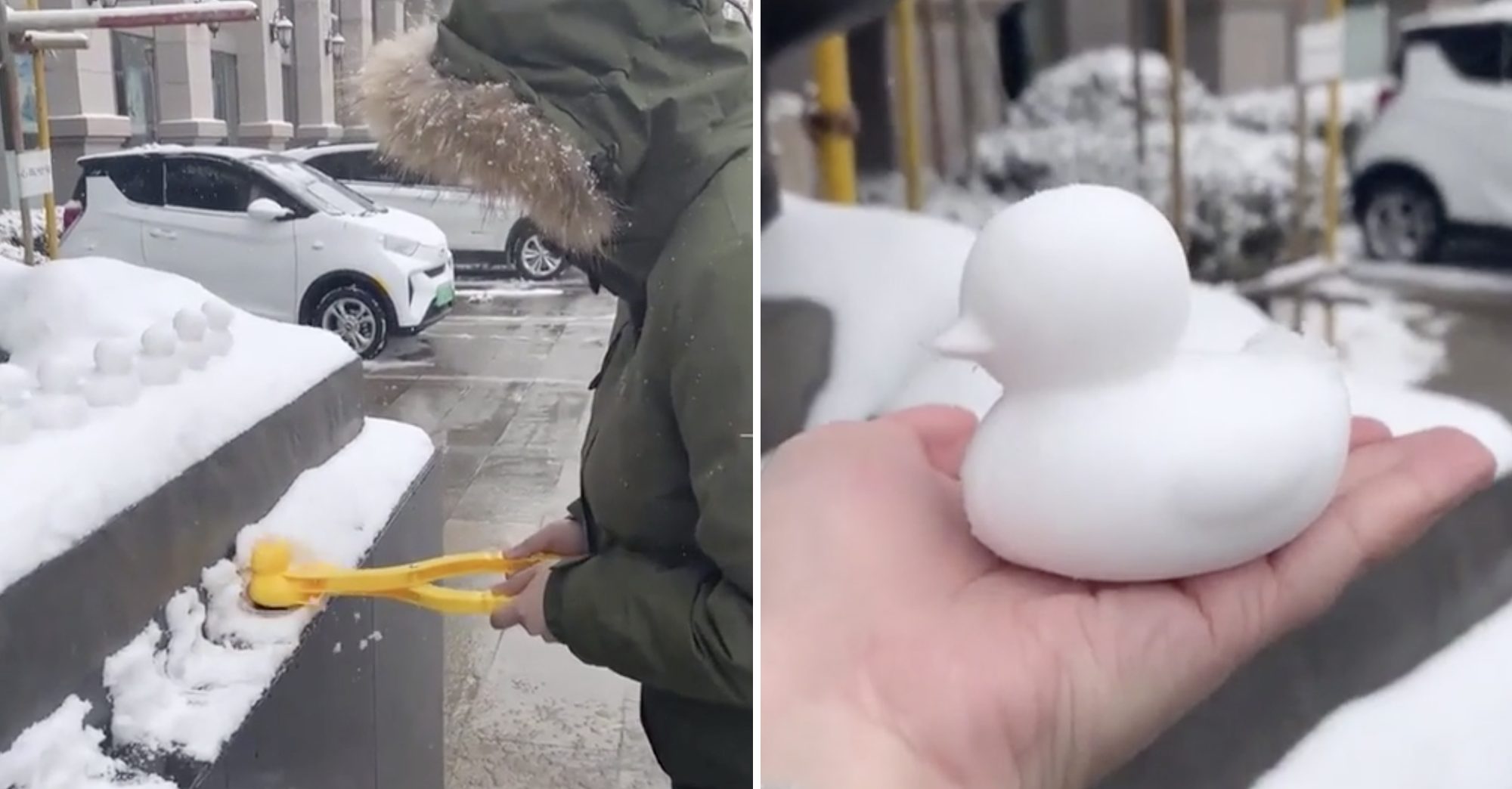 Cette pince permet de créer des canards avec la neige et c'est beaucoup  trop mignon