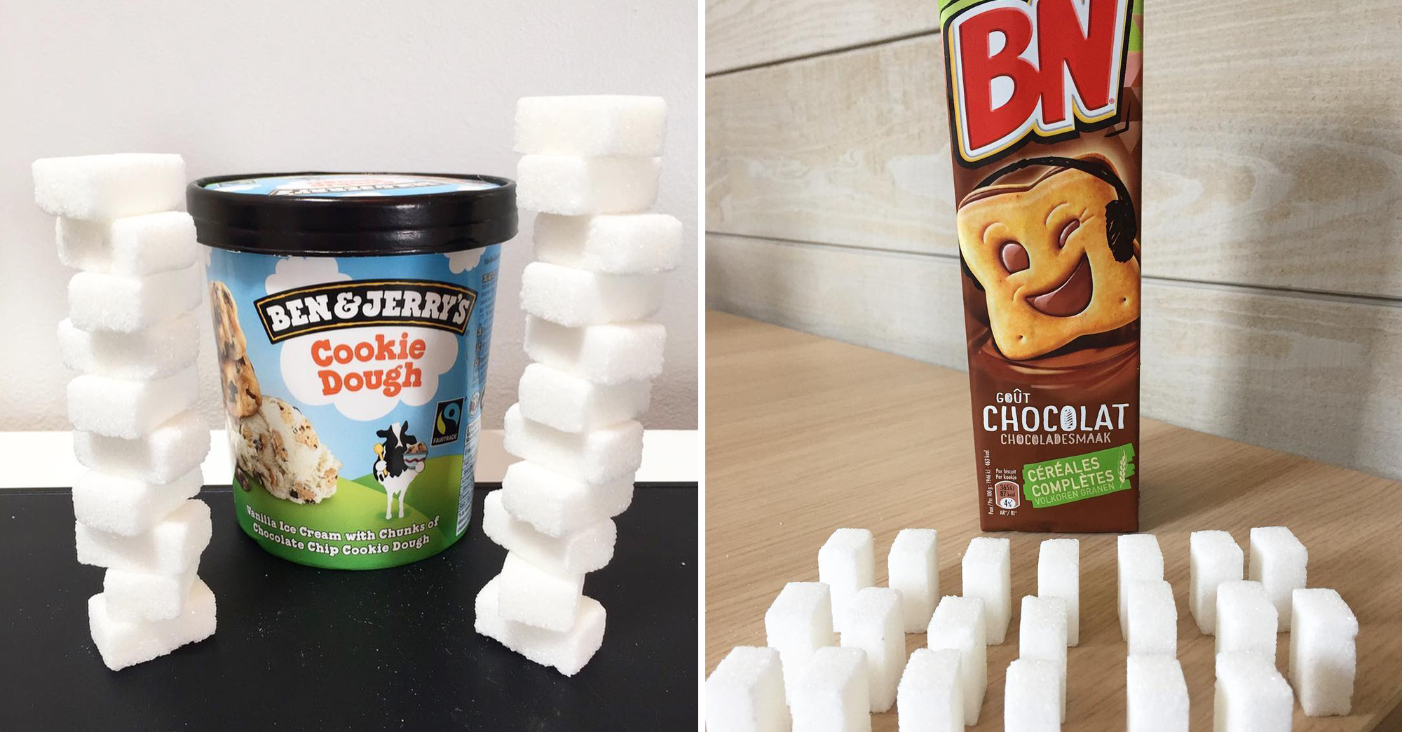 Ce compte Instagram représente les morceaux de sucre contenus dans les produits alimentaires