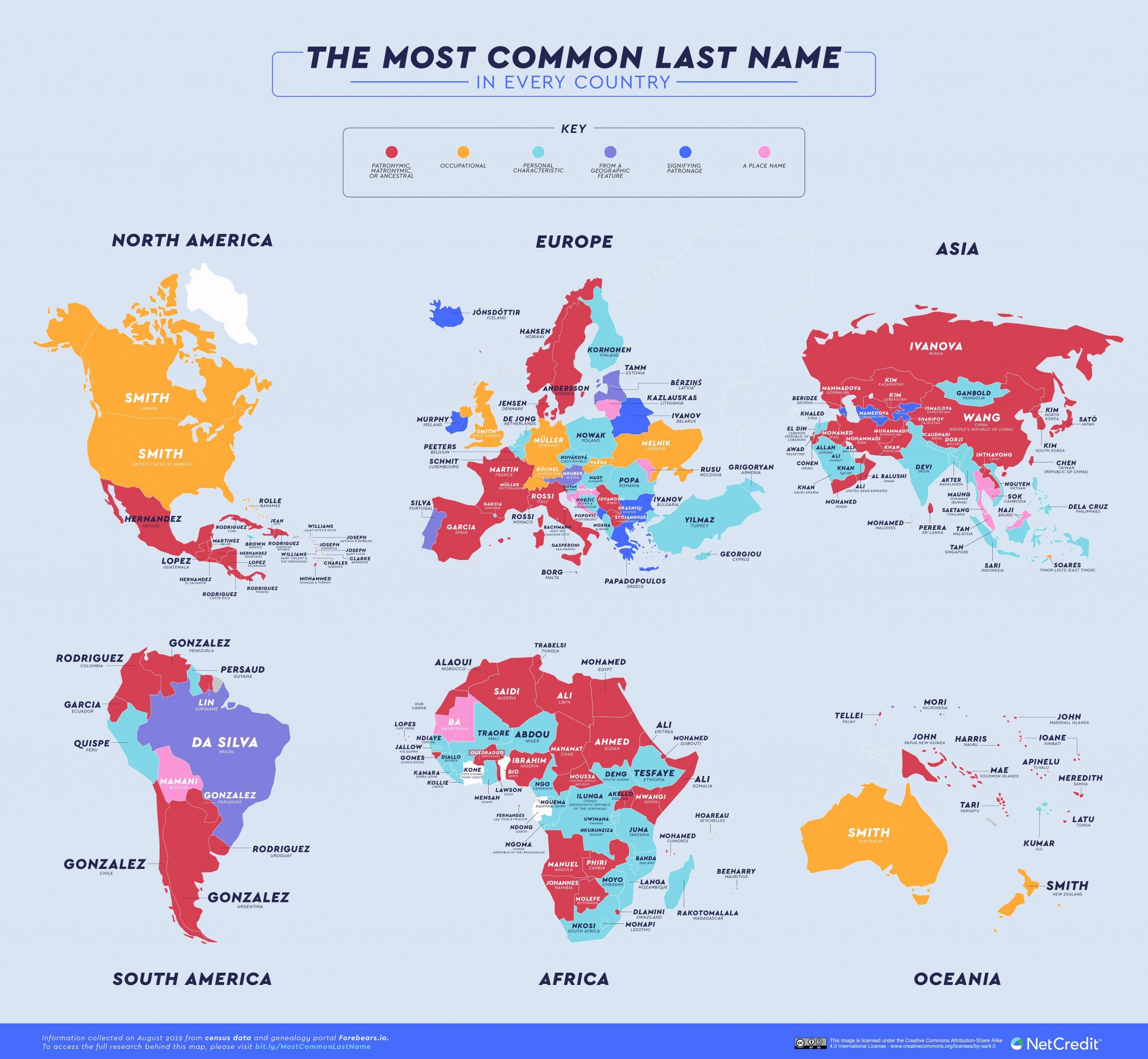 Cette Carte Du Monde Pr sente Le Nom De Famille Le Plus Port Dans 
