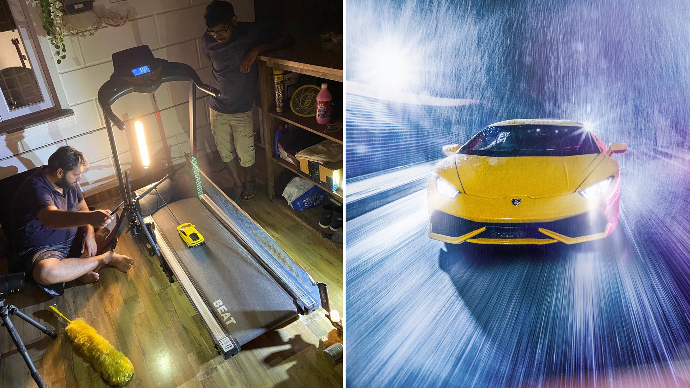 Ce photographe met en scène une Lamborghini miniature sur un tapis de course