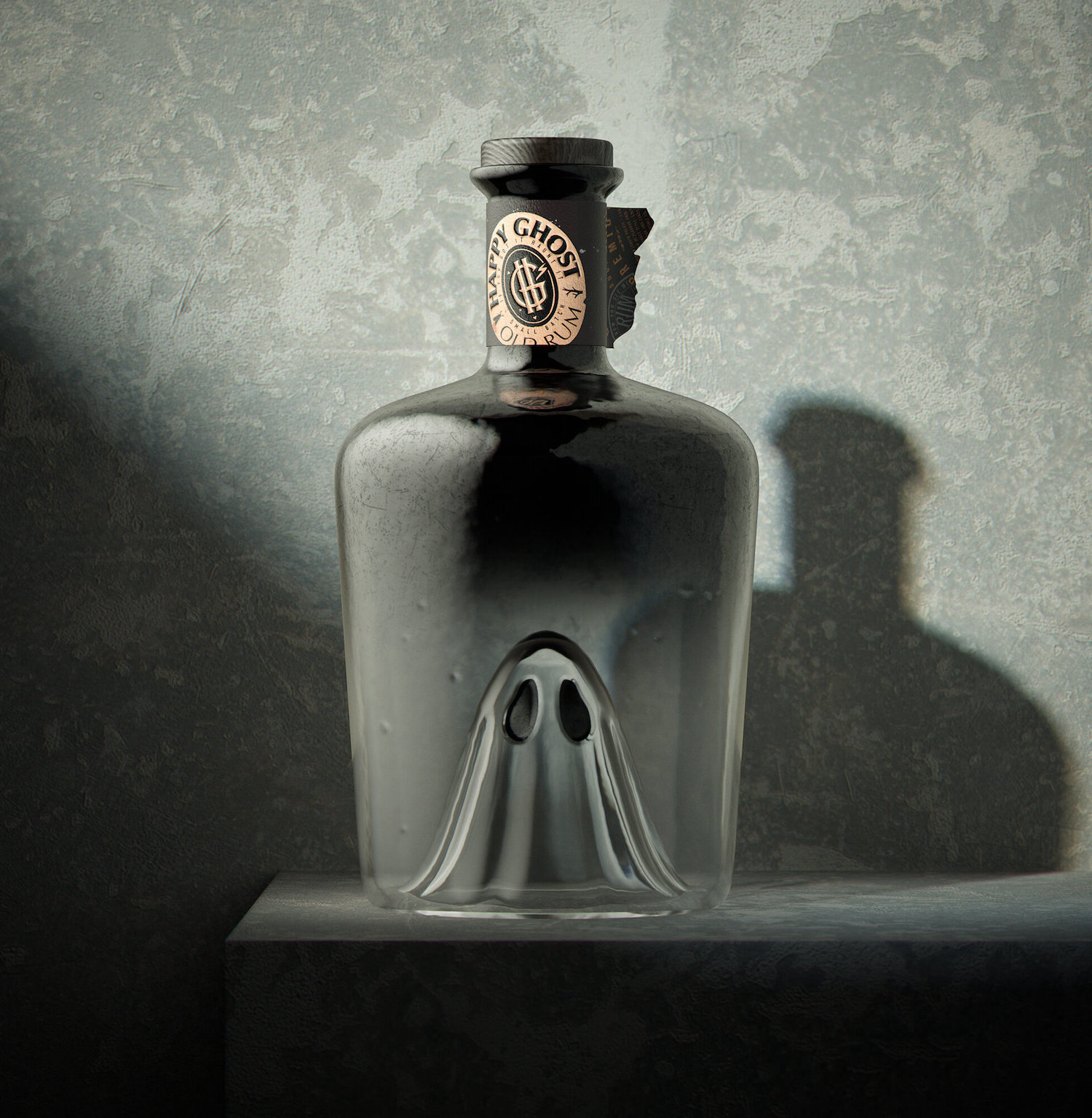 Cette bouteille de rhum intègre un petit fantôme dans son design