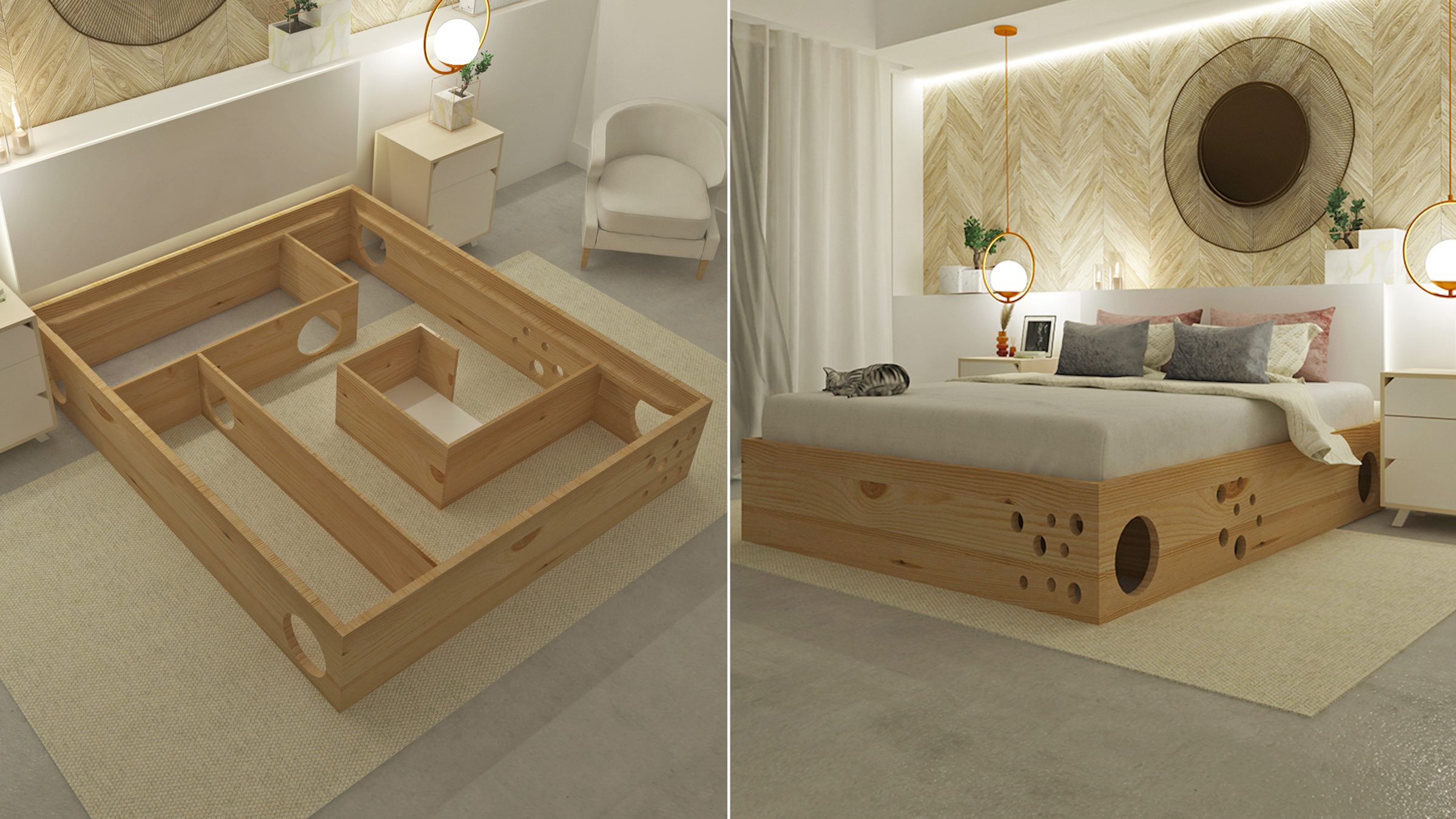 Ce lit intègre un labyrinthe pour votre chat dans sa structure