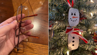 Christy Hester a transformé les lunettes de son mari décédé en bonhommes de neige pour décorer le sapin