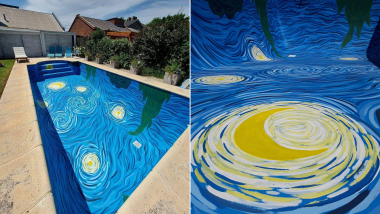Une piscine repeinte à la façon de "La Nuit Étoilée" de Van Gogh