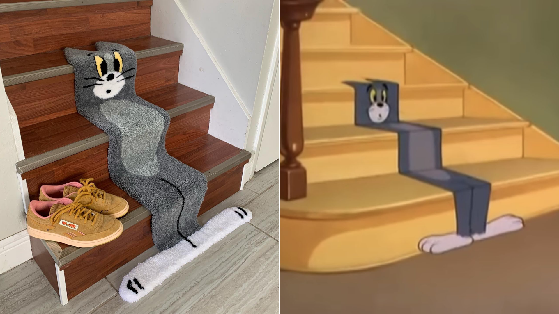 Tom flat. Коврик том на лестницу. Том и Джерри кот на лестнице. Кот том ковер. Джерри флэт.