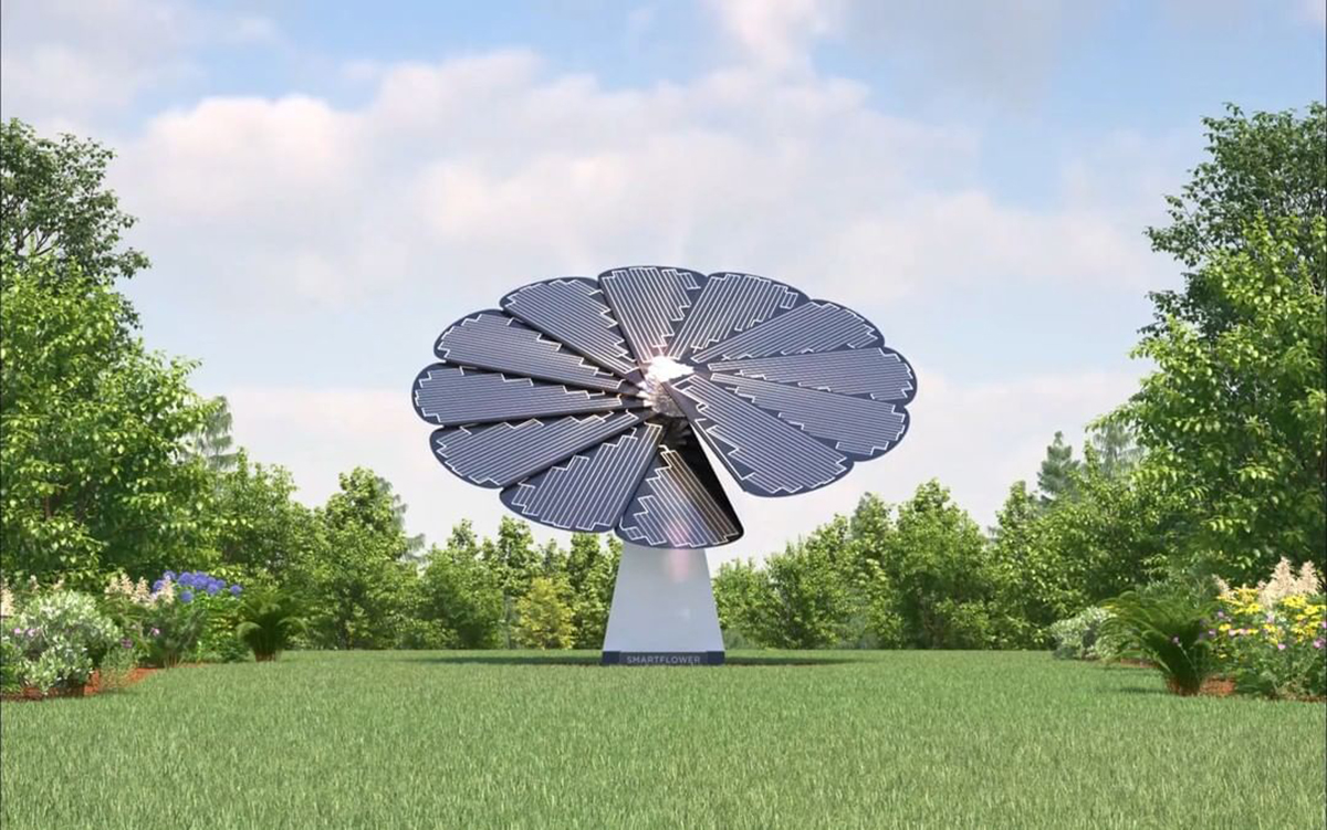 Générateur photovoltaïque en forme de fleur posée au sol