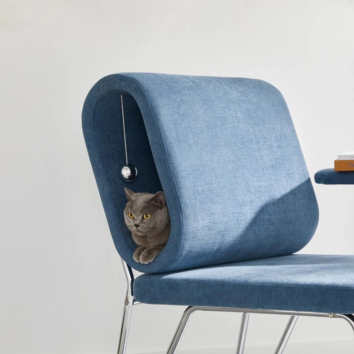 Un fauteuil design conçu pour que votre chat se cache dans le dossier