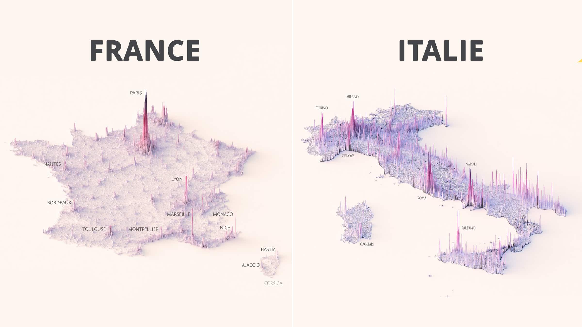 25 cartes qui illustrent la densité de population des pays de manière très visuelle