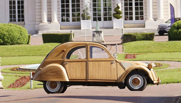 Maquette 2CV En Bois Vernis - Décoration Intérieure (neuve)