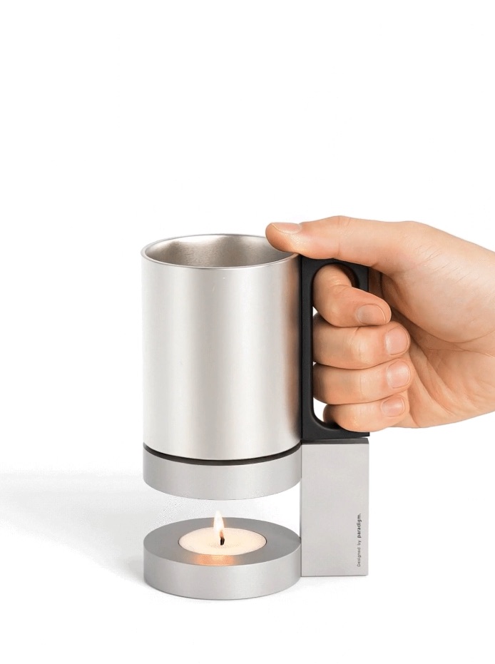 BORDEAG Réchaud Céramique Blanc Design Sculpté – Chauffe-Théière / Café, Porcelaine Fine Avec Coussin Liège, Conservation Chaleur Parfaite